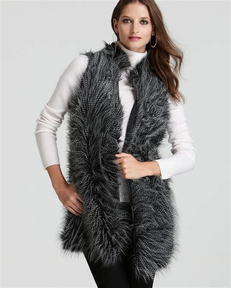 michael kors faux fur vest black and white